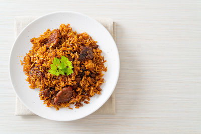 High angle view of food in bowl on table