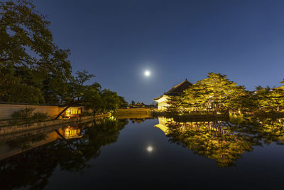 Scenic view of lake against sky at night