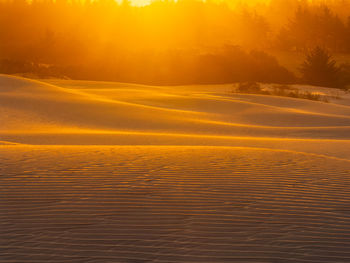 Orange sunset over rippled sand