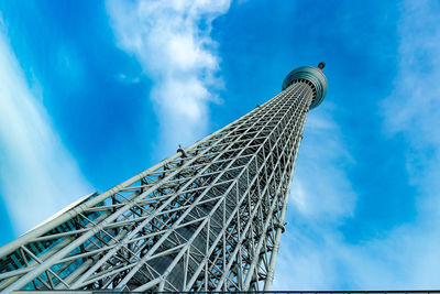 Low angle view of skyscraper against cloudy sky