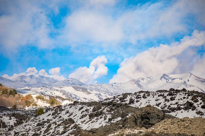 Scenic view of snowcapped mountains against sky