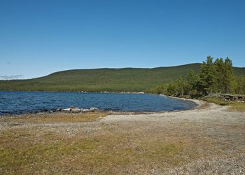 Scenic view of landscape against clear blue sky