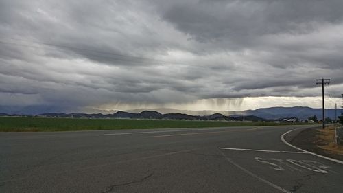 Country road against cloudy sky