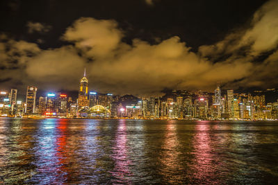 Illuminated buildings in city at night