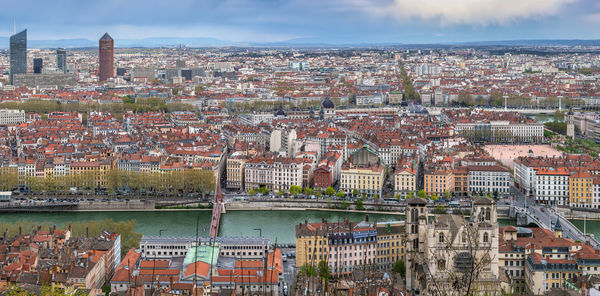 View of lyon from basilica of notre-dame de fourviere hill, frane
