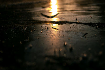 Surface level of wet road in rainy season