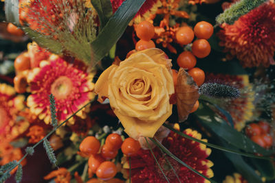 High angle view of rose bouquet