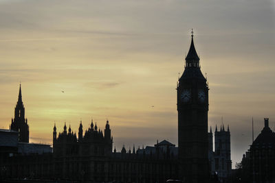 Buildings in city against sky during sunset