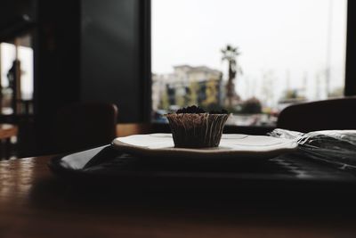 Close-up of cake on table in restaurant