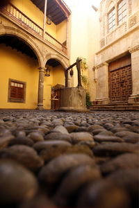 Surface level of footpath outside buildings