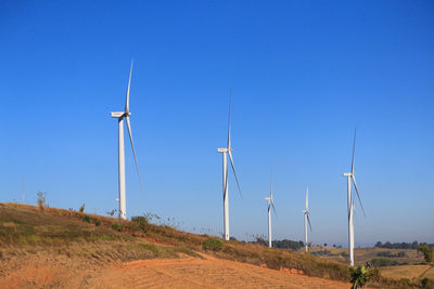 Windmill on field against clear sky