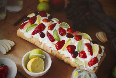 High angle view of dessert on table