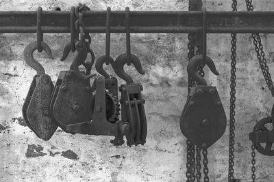 Close-up of metal hanging outdoors