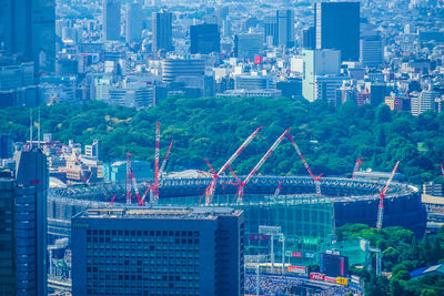 High angle view of buildings in city