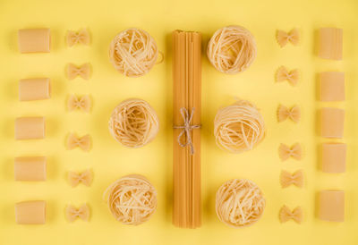 Directly above shot of various food on table