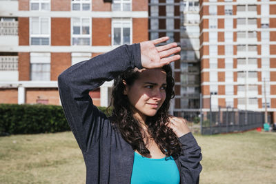 Girl covering from the sun