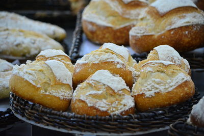 Close-up of bread in basket on table