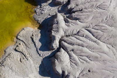 Industrial mining landscape from a drone. aerial view of abandoned open pit mine, nature pollution