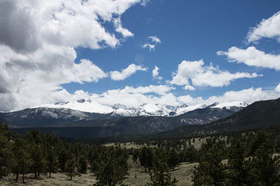 Scenic view of mountains against cloudy sky