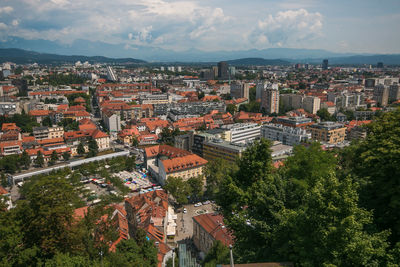 High angle view of townscape against sky