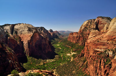 Scenic view of rocky mountains against clear sky