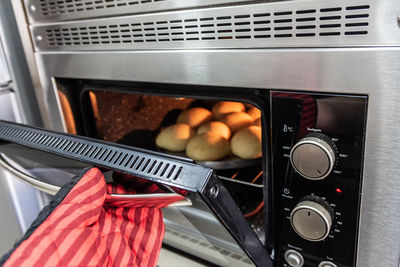 High angle view of meat on barbecue grill