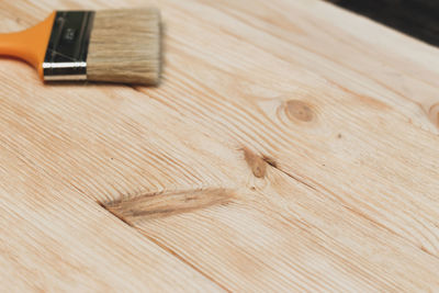 High angle view of wood on table