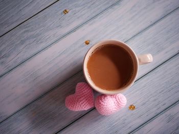 High angle view of coffee on table