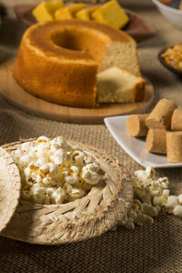 High angle view of food on table