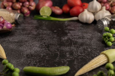 High angle view of fruits on table