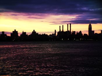 City skyline at sunset