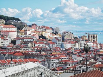 High angle view of townscape against sky