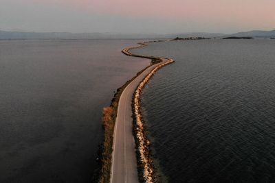 High angle view of sea shore against sky