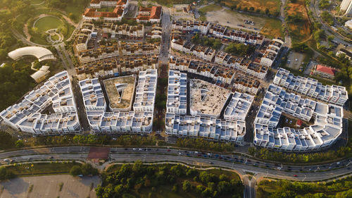 High angle view of buildings in city