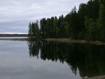 Reflection of trees in lake against sky