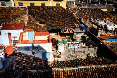 High angle view of buildings in city