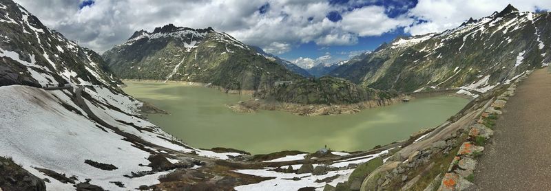 Scenic view of snow covered mountains