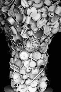 High angle view of objects over black background