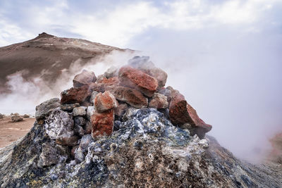 Close-up of steaming fumarole in geothermal area of hverir at namafjall