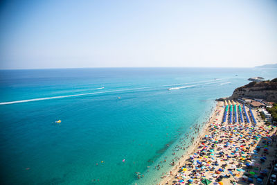 High angle view of beach against clear sky