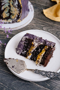 Close-up of dessert in plate on table