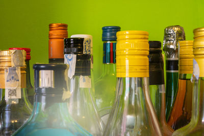 A selective focus on close capture of liquor bottles