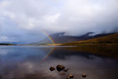 Scenic view of rainbow over lake