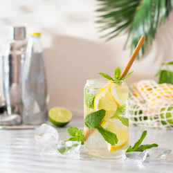 Close-up of drink served on table