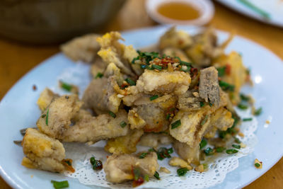 Close-up of food in plate on table