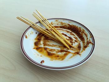 High angle view of food in bowl on table