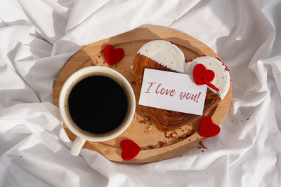 High angle view of dessert on table