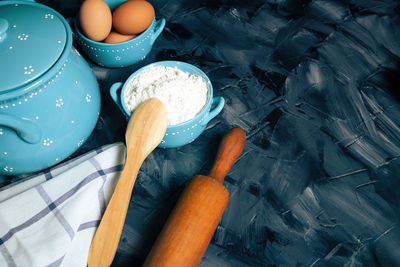 High angle view of hand preparing food