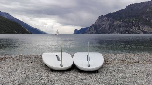 Scenic view of sea against cloudy sky