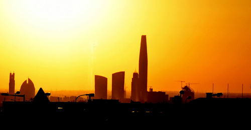 Silhouette buildings against sky during sunset